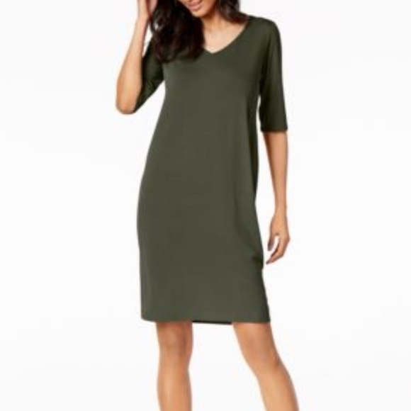 Eileen Fisher Viscose Jersey V Neck Dress in Green Size XS - Picture 6 of 6